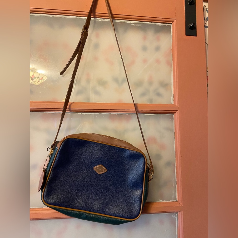 Classic Crossbody Shoulder Bag multi-colored with Brown Trim
